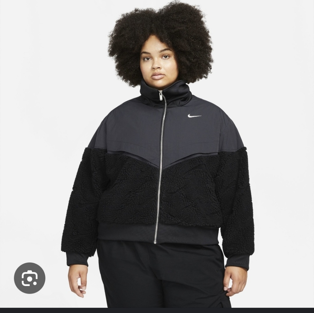 Nike Women's Black and Dark Gray Teddy Jacket
